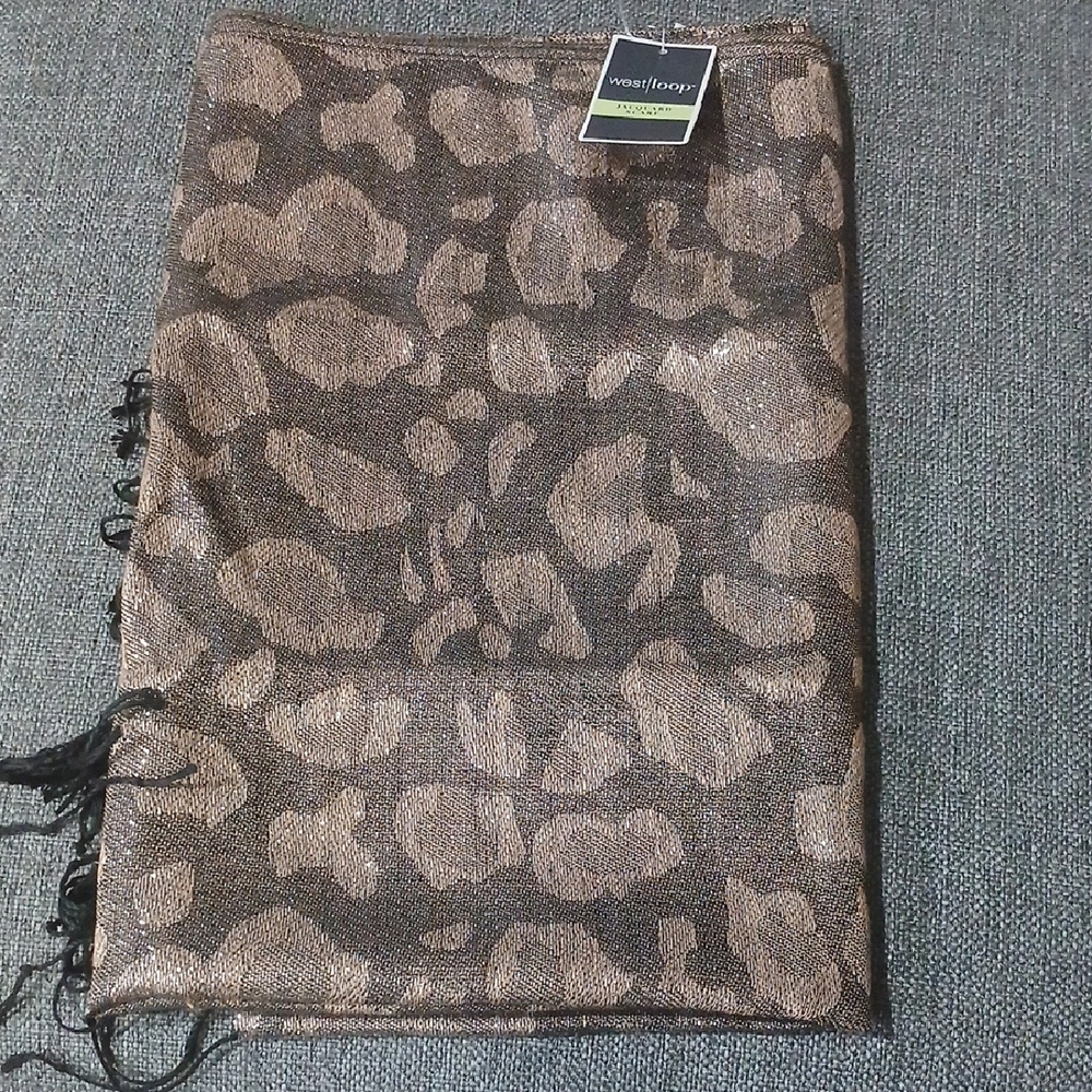 west loop Shimmery Leopard Print Scarf in Bronze and Black